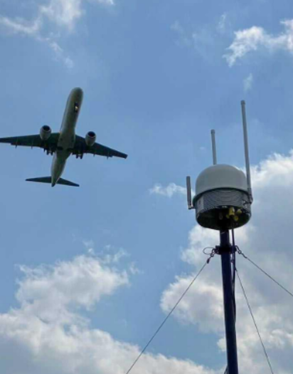 ASSA Global SkyShield sensor monitoring approaching aircraft at an airport perimeter